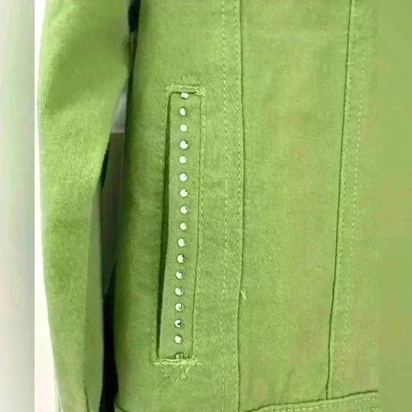 Get Lucky XL Green 100% Cotton Bling Jacket USA Diamond Jeweled Embellishment - Picture 4 of 10